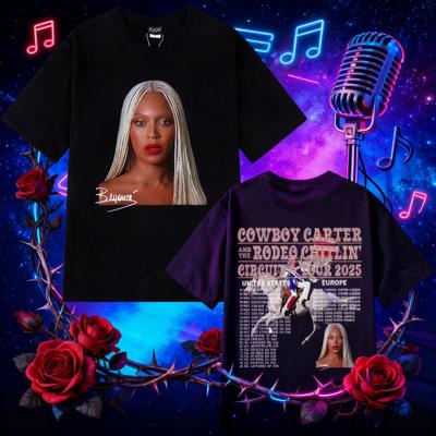  Summer Beyonce Cowboy Carter Tour T Shirt Men Women Clothing Oversized 100% Pure Cotton Printed Breathable T-shirt Y2k
