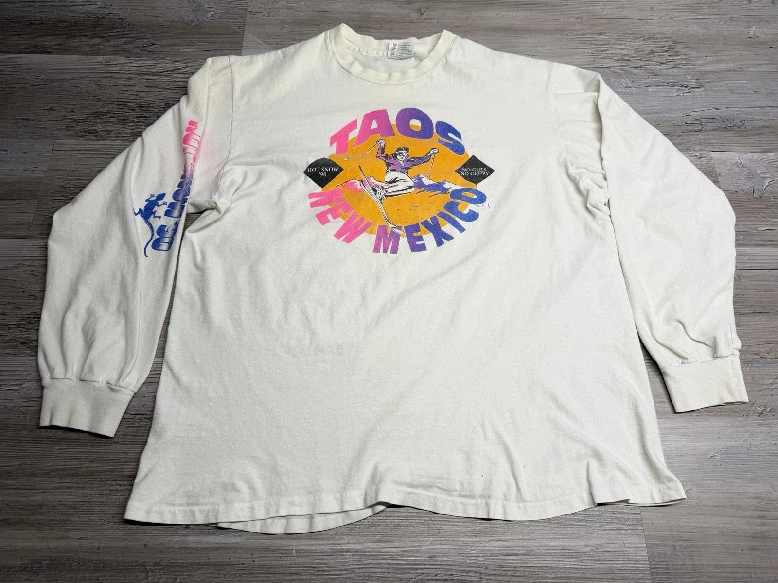 Taos New Mexico Skiing Hot Snow Long Sleeve T Shirt 90s USA Vtg Size XL 3XL
