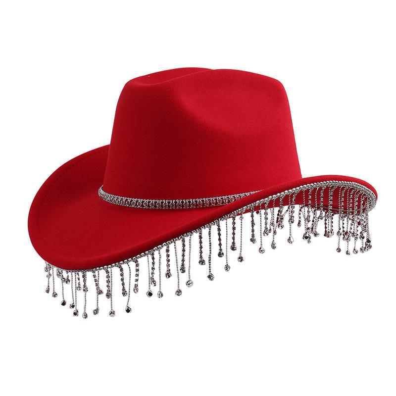 New Western Style Party Rhinestone Decorative Cowboy Hat Metal Chain Fashion Versatile Jazz Hat