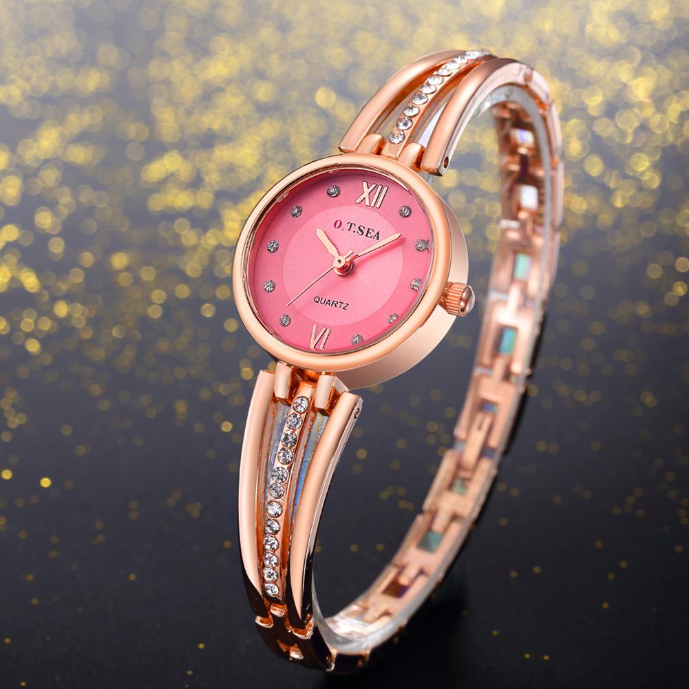 

Rose Gold Bracelet Watches Women Ladies Rhinestone Quartz Wrist Watches Pink #1