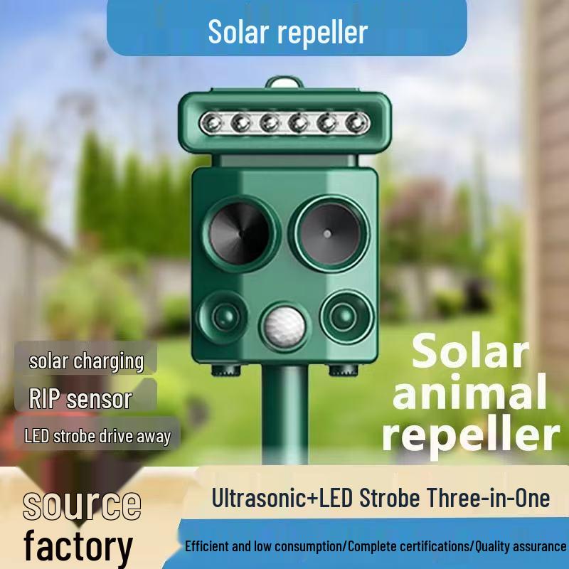 Solární ultrazvukový odpuzovač zvířat a ptáků s blikajícími světly - Účinný proti divokým prasatům a škůdcům