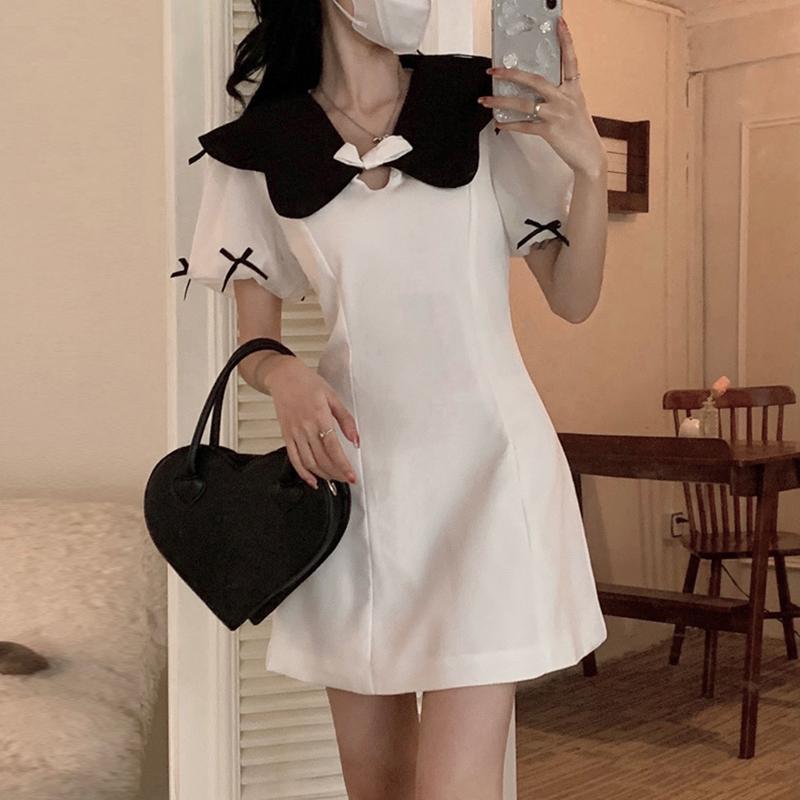 VONDA Dámské letní šaty s kontrastní barvou klopy, vázáním na uzel, s krátkým rukávem