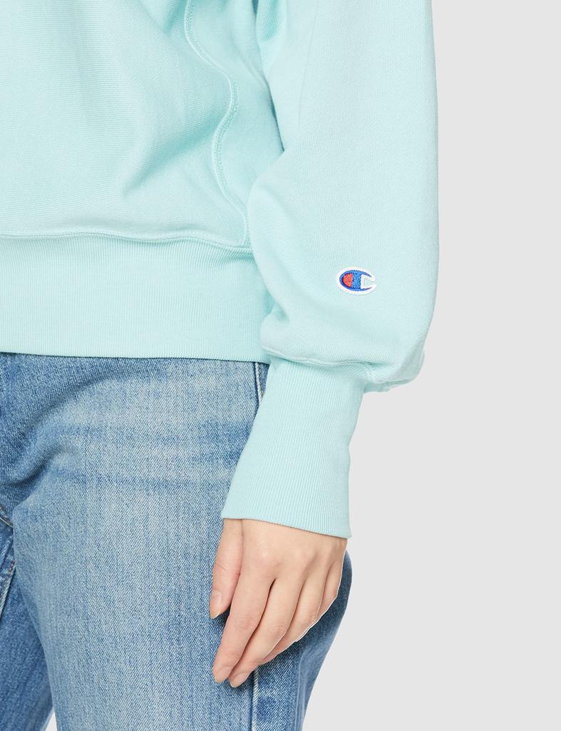Champion Long Sleeve Cotton 10oz Script Logo Reverse Weave Crew Neck Light Grayish Blue Size M Women's 100% Sweatshirt, (CW-X001),