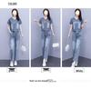 Plus Size Korean Style Denim Wide-Leg Two-Piece Set: Casual and Slimming with Embroidered Details