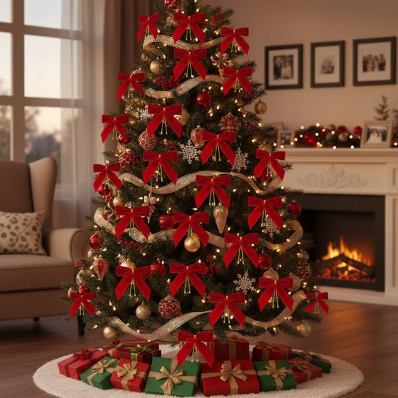 Luxurious Velvety Bowknot Knot Ornament Velvety Holiday Decors For Christmas Tree Holiday Homes Party Decorations