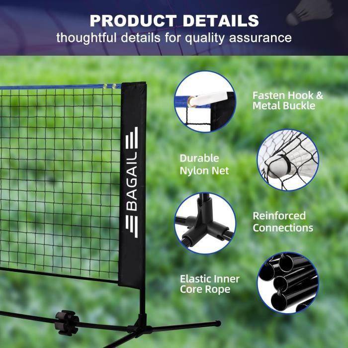 Filet de Badminton - BAGAIL - Eono - Pliable en Nylon - Hauteur Ajustable - Sac Portable
