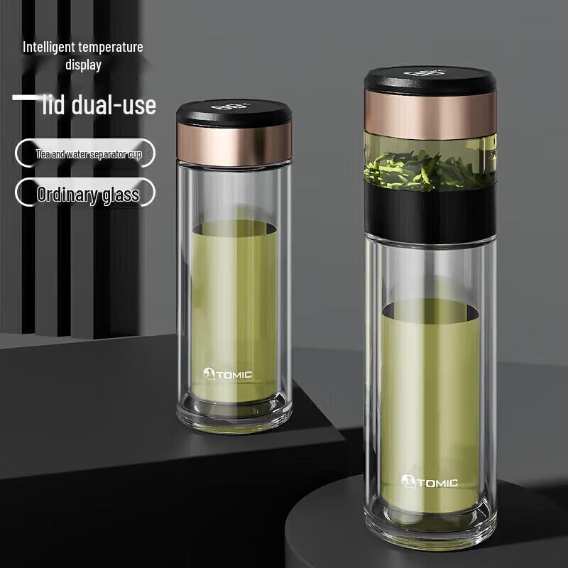 TeMeiKe Smart Temperature Double-Layer Tea Infuser Glass Cup