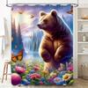 Fantasy Forest Shower Curtain Printed Polyester Waterproof Home Decor Wildlife Bears Butterflies Garden Scene Dimensions: W72 x