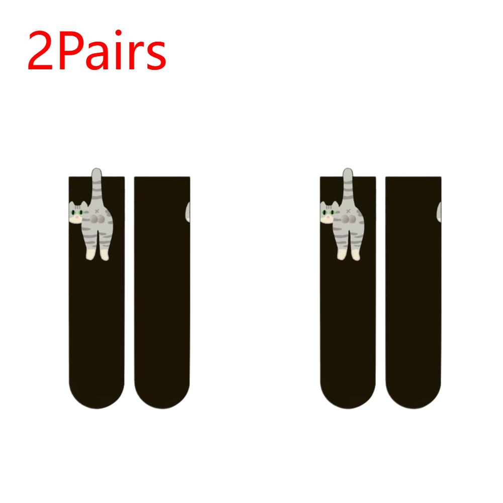 1/2 Paar Cartoon-Katzen-Socken Japanische Mittelschaft-Socken Atmungsaktive Weiche Baumwolle Schlafsocken Damen Sommer Außensocken Neuartiges Geschenk