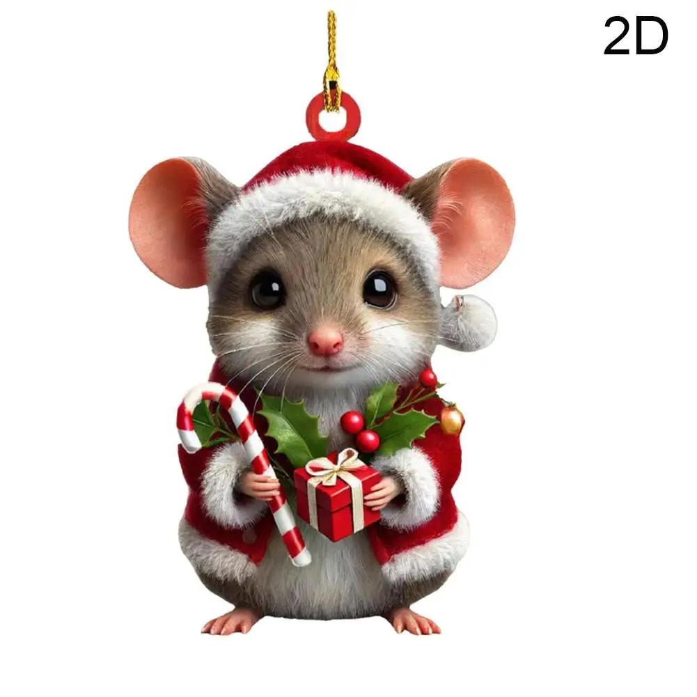 

Cute Mouse Car Rearview Mirror Decor 2D Flat Acrylic Year Ornaments Creative Pendant Gift Christmas Hanging New E3J0