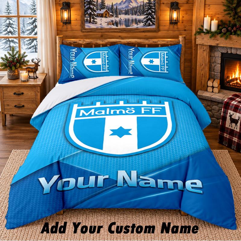 Malmö FF Pattern Bedding 3Pcs Set Custom Name, Bed Sheet And Pillowcases For Home Bedroom