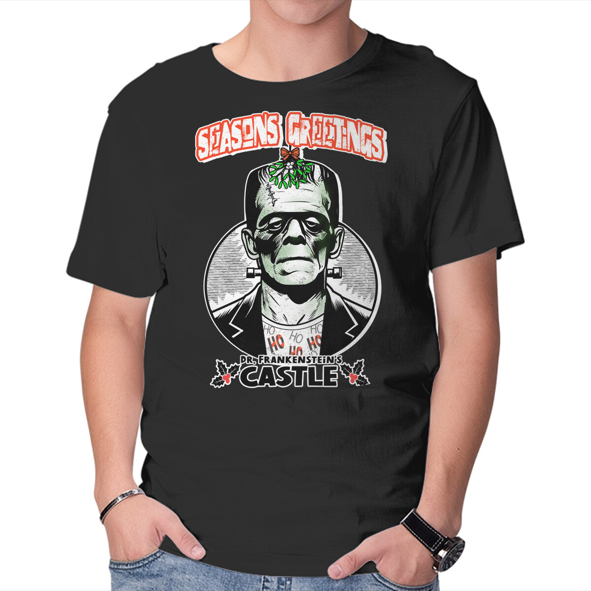 Unisex Crew Neck T-Shirt Frankenstein’s Castle Graphic Short Sleeve Casual Tee L