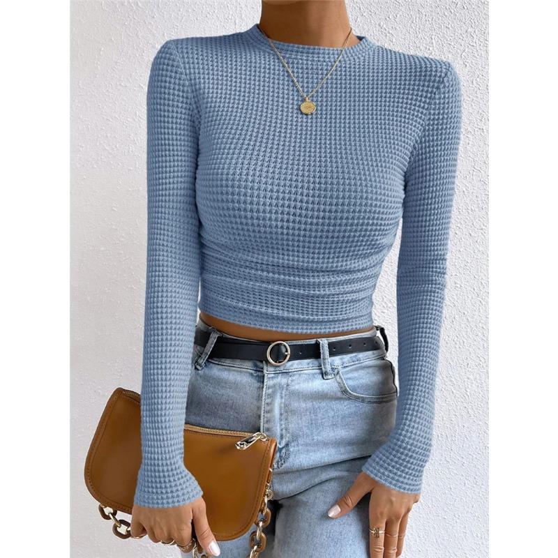 Vielseitiges Slim-Fit Damen-T-Shirt mit Karomuster und langen Ärmeln