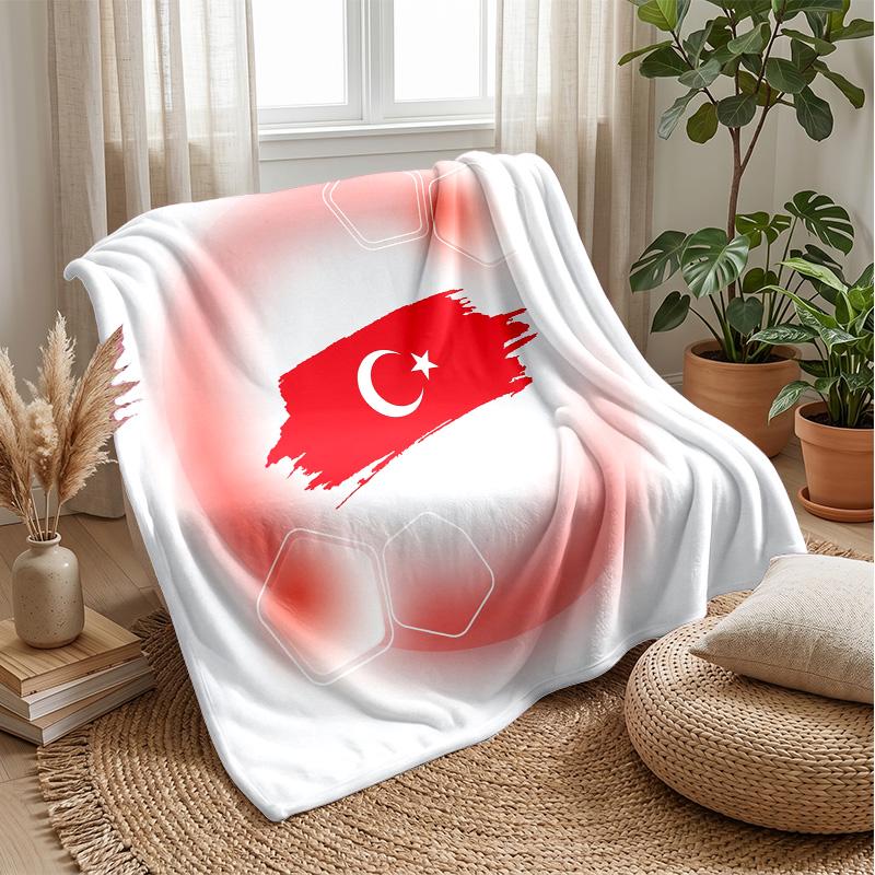 Türkei Fußball Bedruckte Flanelldecke Hautfreundlich Warm Dekorativer Überwurf für Innen Couch Bett Tägliche Nutzung