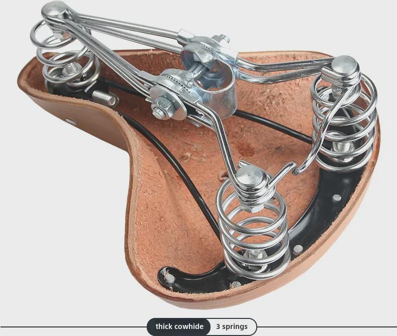 Retro Cowhide Leather Bicycle Seat: Comfortable Mountain Bike Saddle