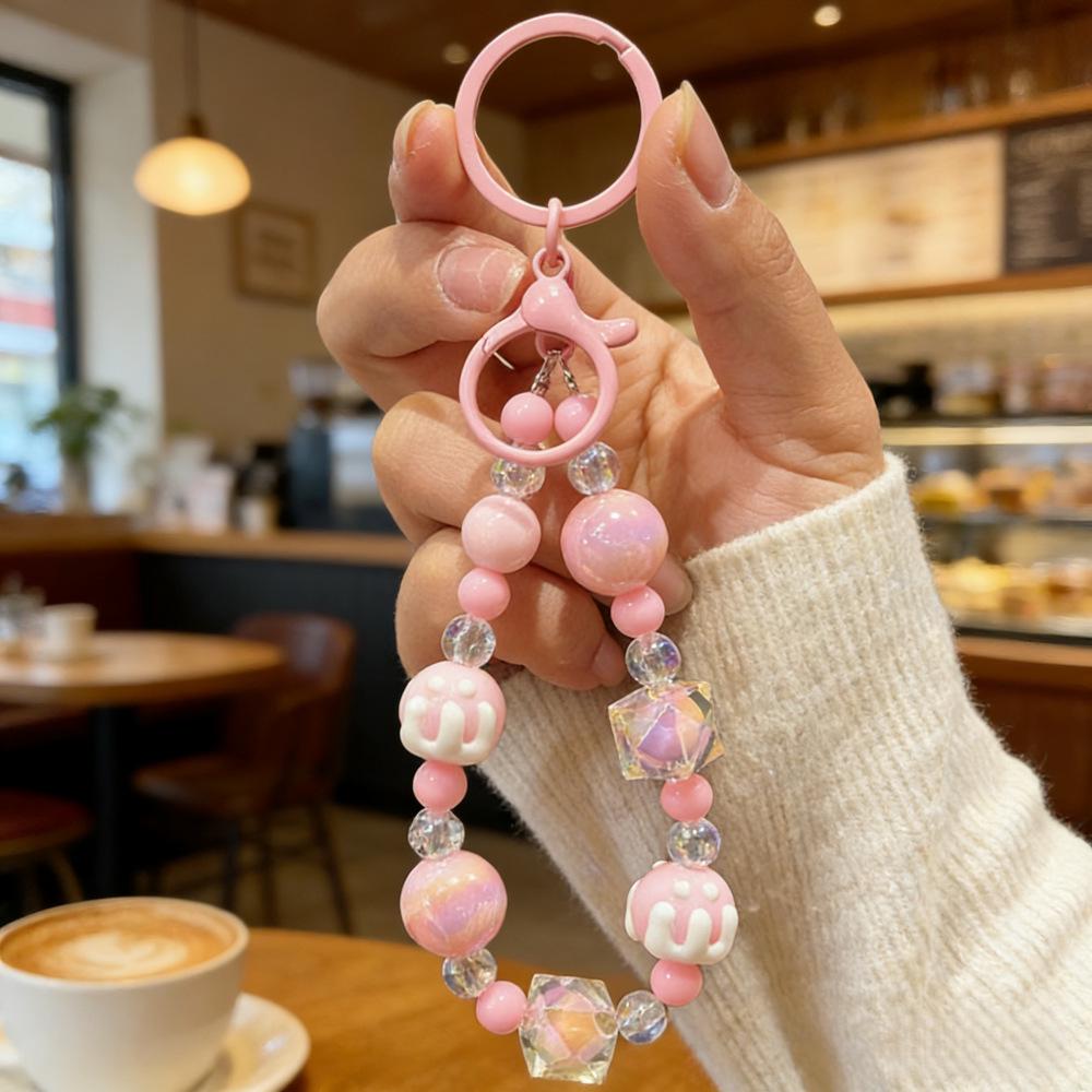 Portachiavi con Perline Color Caramella Dipinte a Mano con Moschettone per Telefono, Borsa e Anti-Perdita