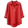 Women's Seven-Sleeve Cotton Linen Lapel Shirt - Solid Color, Casual, Breathable