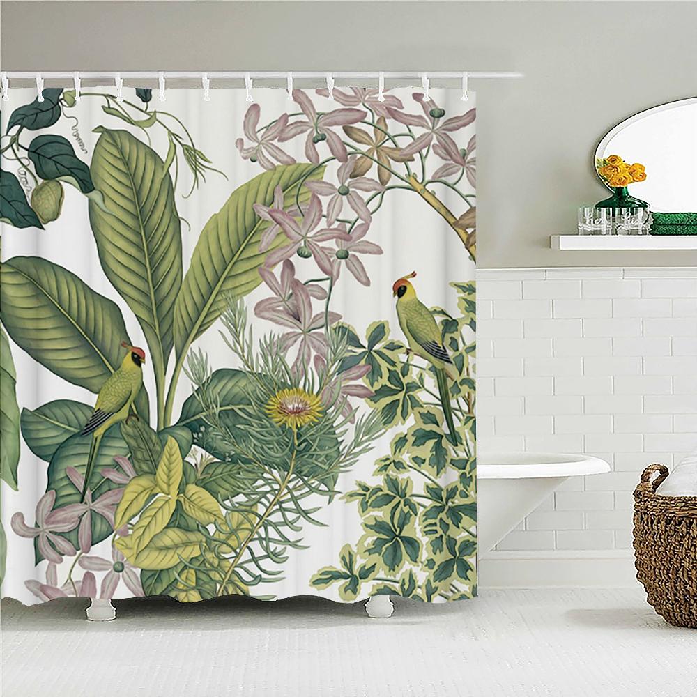 Tropical Plant Leaves Bath Curtain Waterproof Fabric Shower Curtains Colorful Leaf Pattern Bathtub Screen for Bathroom Decor