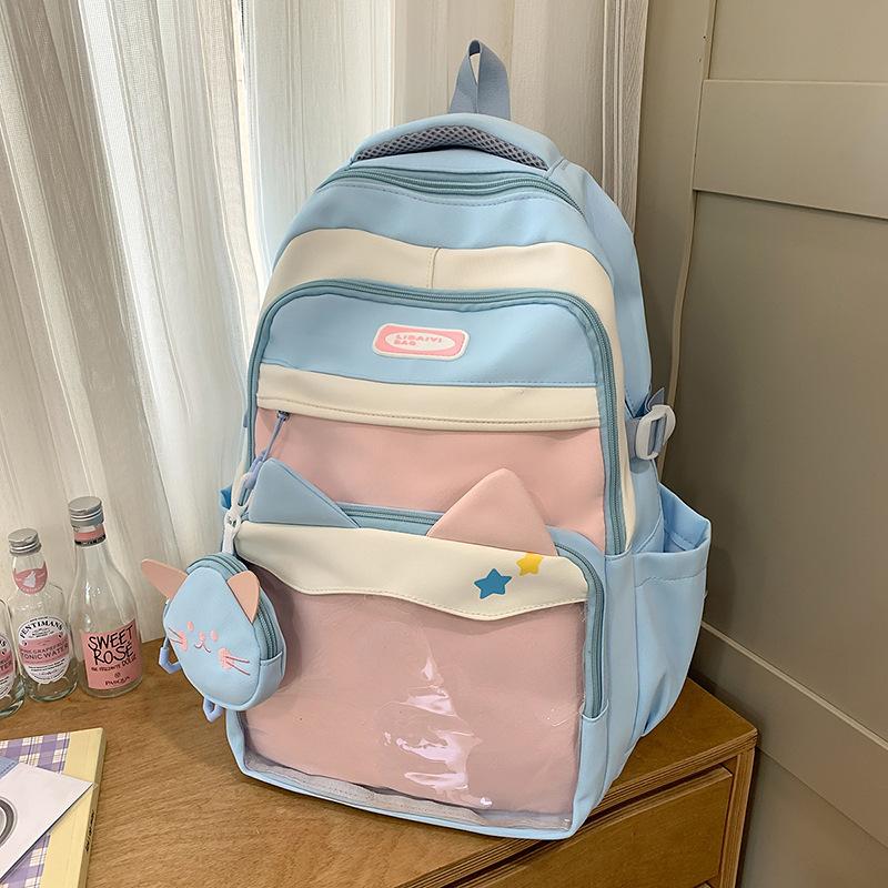 College Style Joker Simple Large Capacity Backpack Female Transparent Pain Bag Junior High School Students' Schoolbags