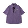 Japanese Retro Streamer Decorative Purple Plaid Short-sleeved Shirt Summer Loose Casual Lapel Shirt for Men and Women