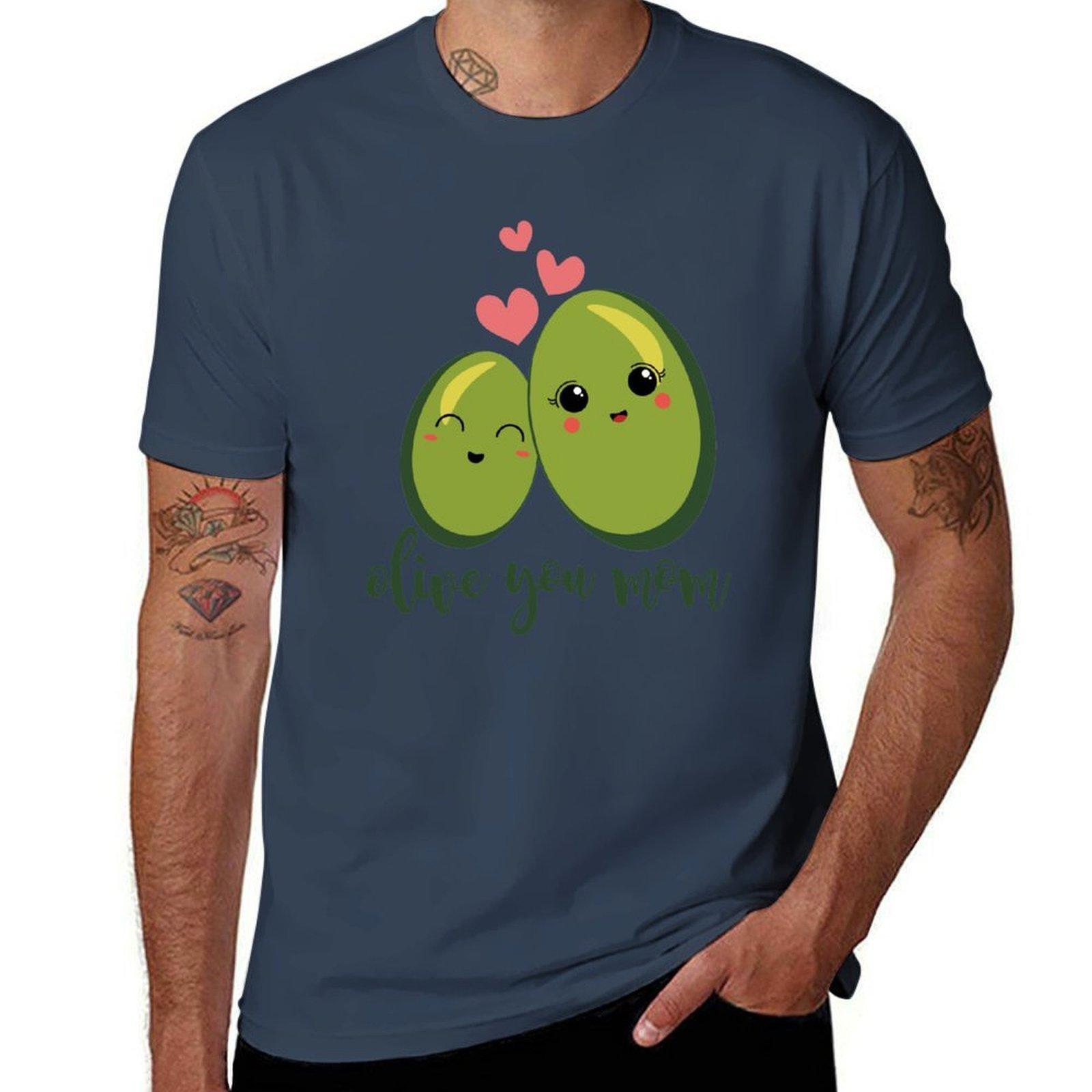 Olive You Mom TShirt Basic Solid Color Short Sleeve TShirt S