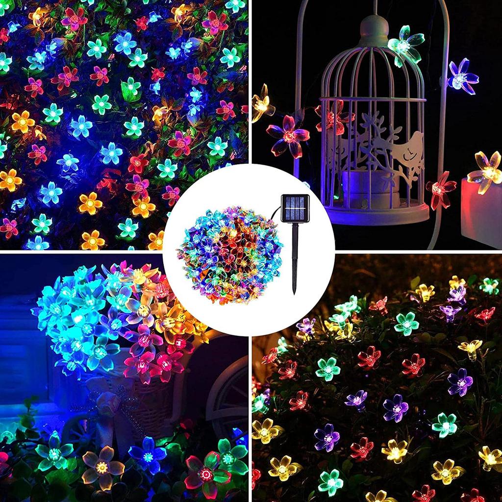 CTRIC Outdoor Solar LED String Lights 9.5M 50 LEDs 8 Lighting Modes Automatic Night Lighting Cherry Blossom Pattern Solar Fairy Tale Lamp Garden