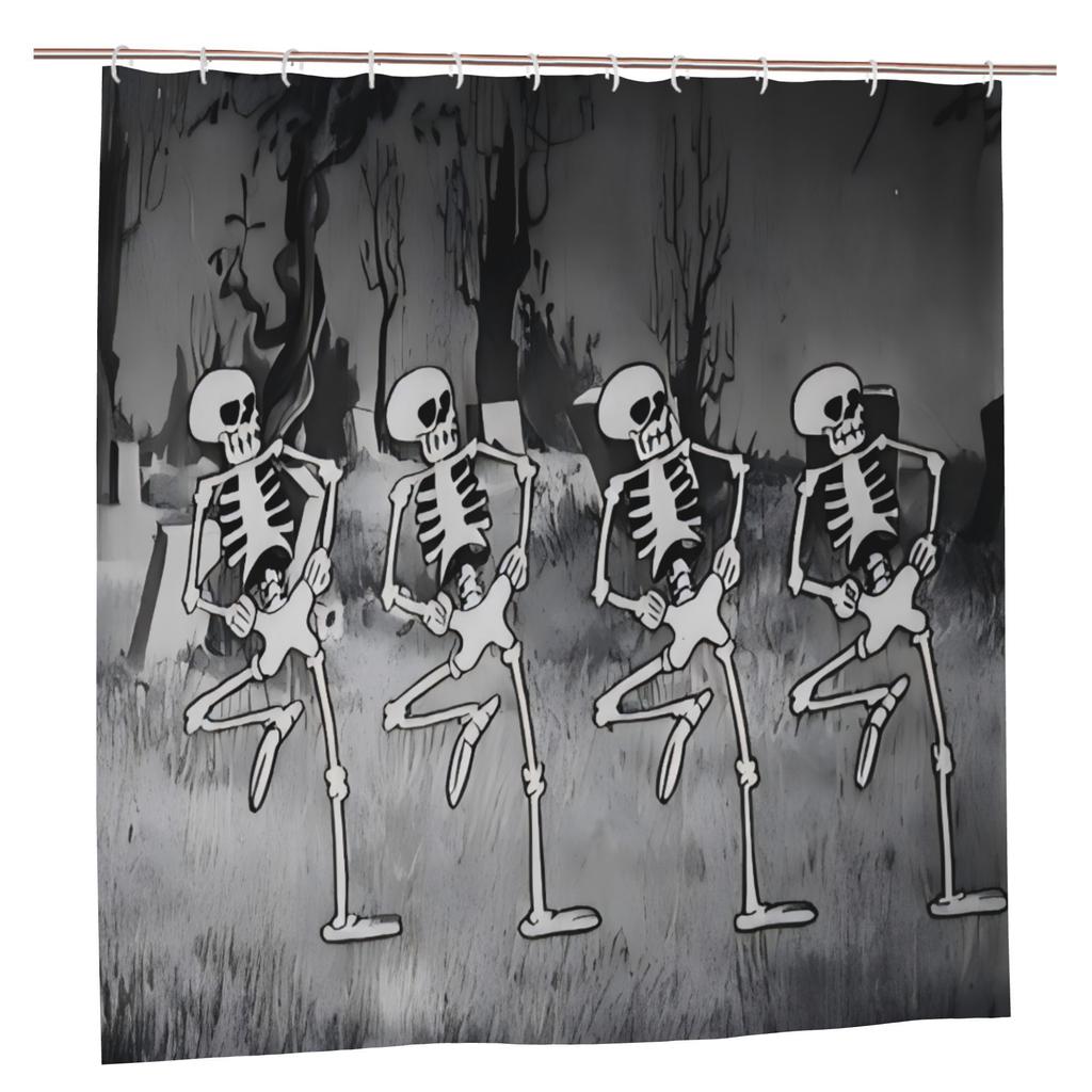 Halloween Skeleton Dance Shower Curtain – Spooky Forest Party Design, Polyester Fabric With Grommets, For Holiday & Daily Use