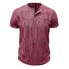 Summer Men Top Short Sleeves Round Neck Ripped Holes Buttons American Style Solid Color Shirt for Streetwear Daily Travel