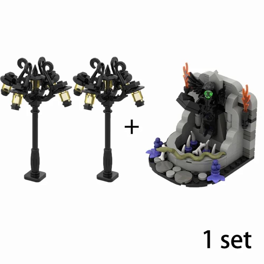 MOC Medieval Alchemy Room Kitchen Wizard Potion Building Blocks Devil's Spring Castle Road Lamp Witch Figures Scene Skull Bricks