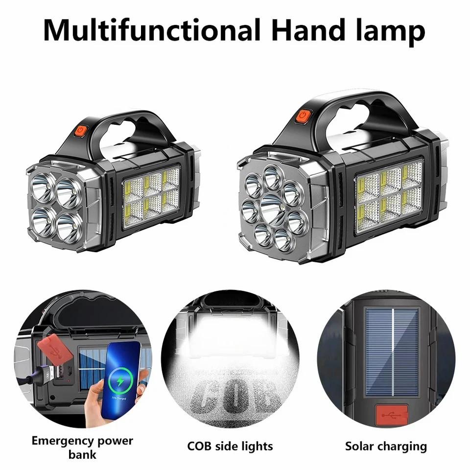 D2 Rechargeable Portable Hand Lamp 8/4 LEDs Powerful Flashlight Outdoor Camping Fishing Solar Light USB Torch COB Work Lantern
