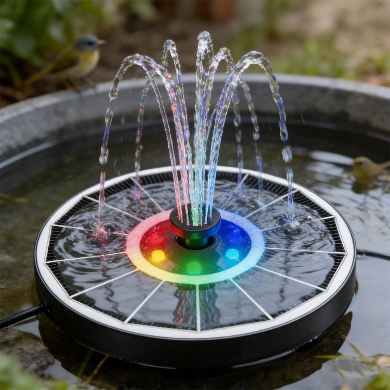 Runde Solarbetriebene Wasserfontäne Mit Dynamischer Farbbeleuchtung Ideal Für Kleine Wasserspiele Und Gärten