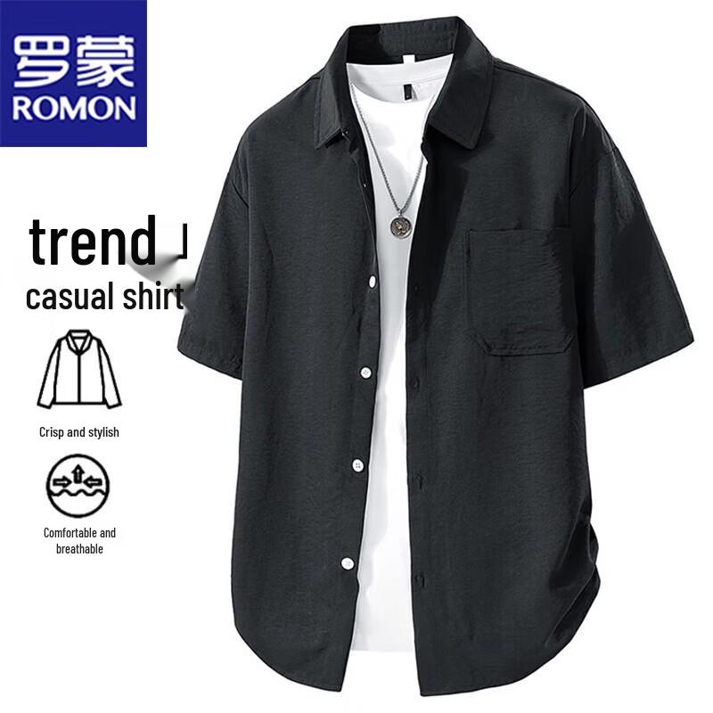 

ROMON Men s Summer Quick-Dry Ice-Feel Lapel Short Sleeve Shirt 3XL