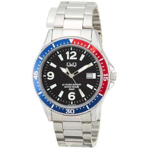 

Мужские аналоговые часы Citizen Q&Q, срок службы батареи 10 лет, водонепроницаемые, отображение даты, металлический браслет, A24A-002PK, черные