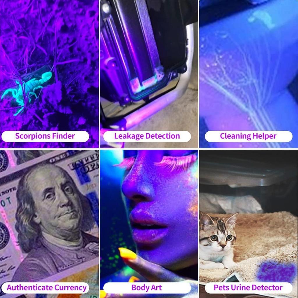 YZYOE LED Rechargeable Source Jade Identification Flashlight for Outdoor Gem and Mineral and Jewelry Detector with 365nm and 395nm Black 4-Light