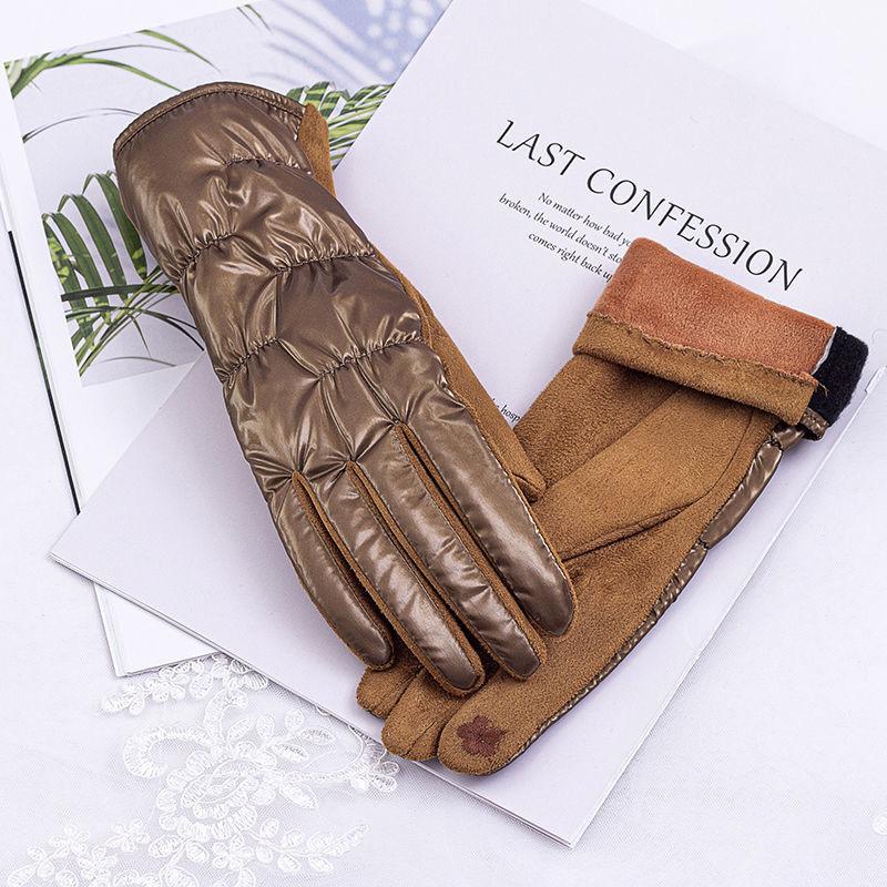 Winter Thickened Ladies Down Cotton Warm Riding Touch Screen Gloves