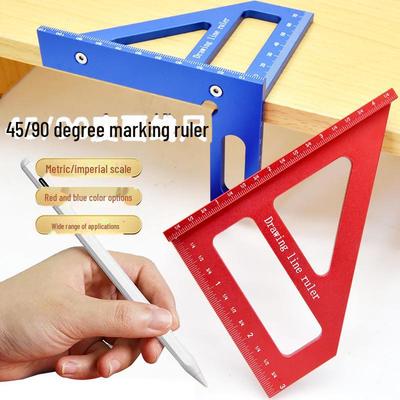 High-Precision Multifunctional Triangle Ruler, Thickened Square with 45° Angle, Stainless Steel & Aluminum Alloy for Woodworking & Decoration