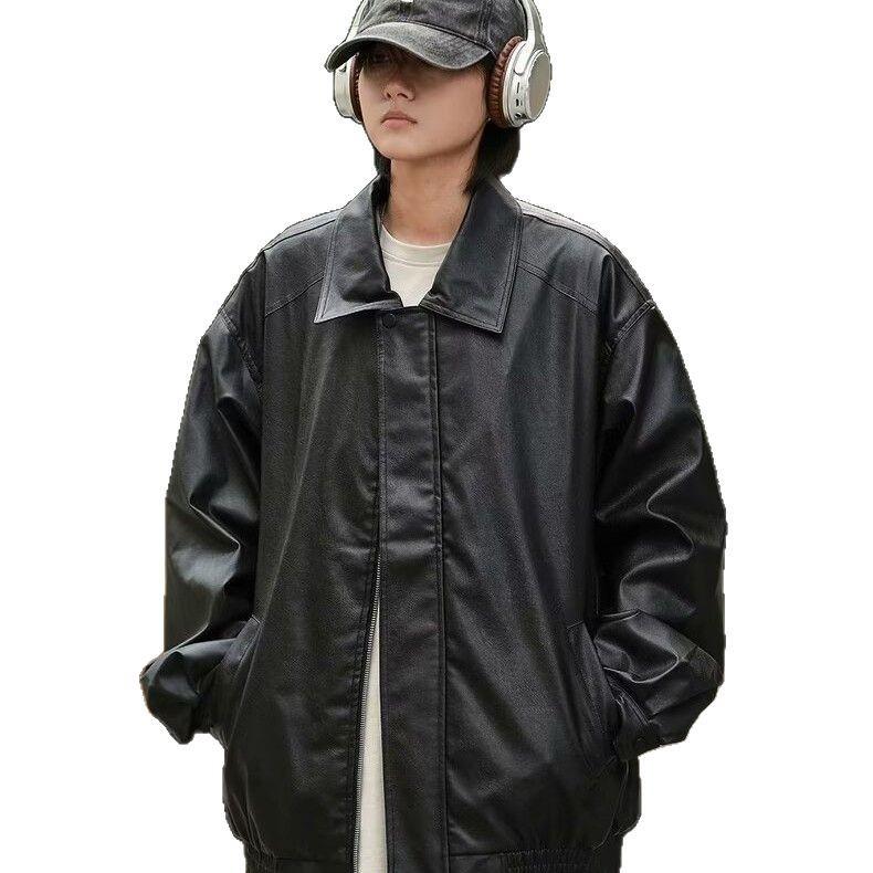 European and American commuter street trend loose locomotive suit leather jacket men trendy ruffian handsome high sense pilot PU leather jacket