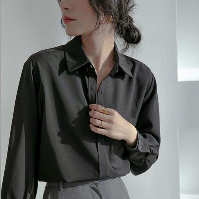 Black Shirt Women's Thin Sun Protection Loose Breathable Casual Drape Feeling Blouse Lightweight Versatile Solid Top