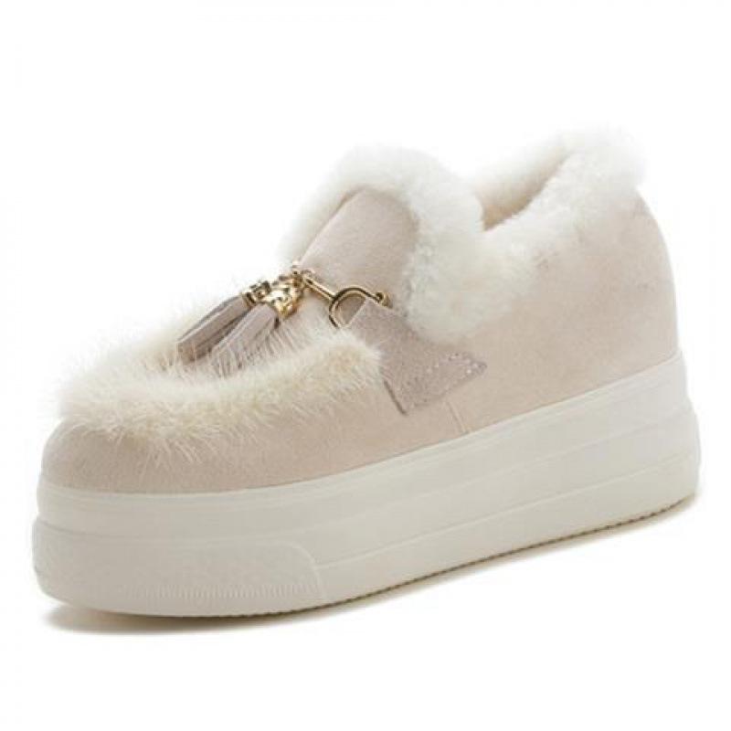 

Fleece thick-soled women s cotton shoes women s autumn and winter 2024 new Mao Mao shoes with an inner height of 8cm high heel and a pedal of mu 39 бежевий