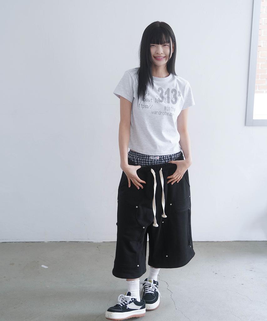 Mimdeowodeulobeu 313 Printed Crop T-Shirt_Gray