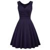 Women's Fashion Sleeveless V-Neck Vintage Casual Color Cocktail Dresses