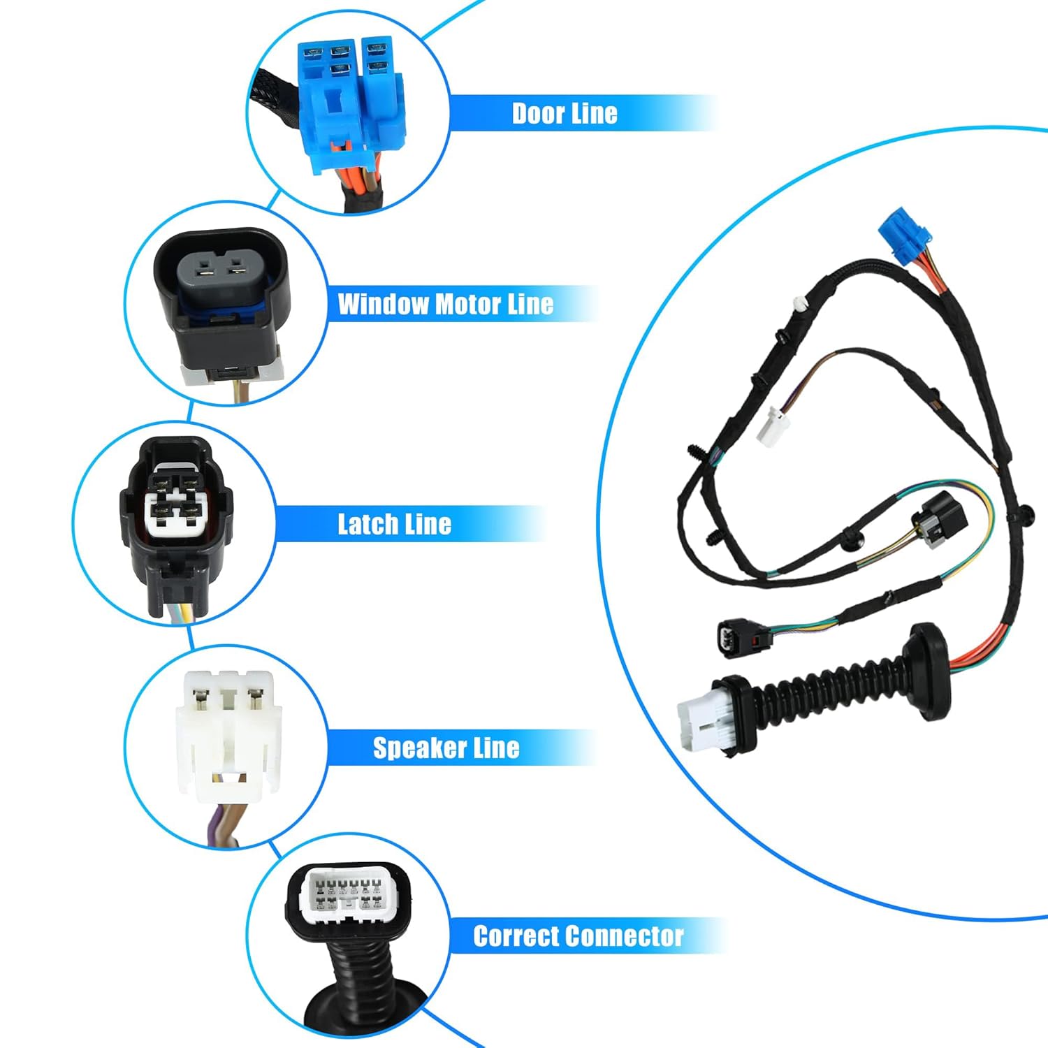 Rear Door Harness with Connector for Dodge for RAM 1500 2500 3500 4500 5500 Automotive Door Rear Wiring Harness Left Right Side 56051931AA 56051931AB