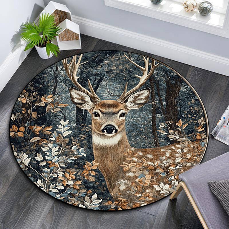 Elk Round Area Rug,Carpet Rug for Living Room Bedroom Sofa Playroom Decor,Non-slip Floor Mat