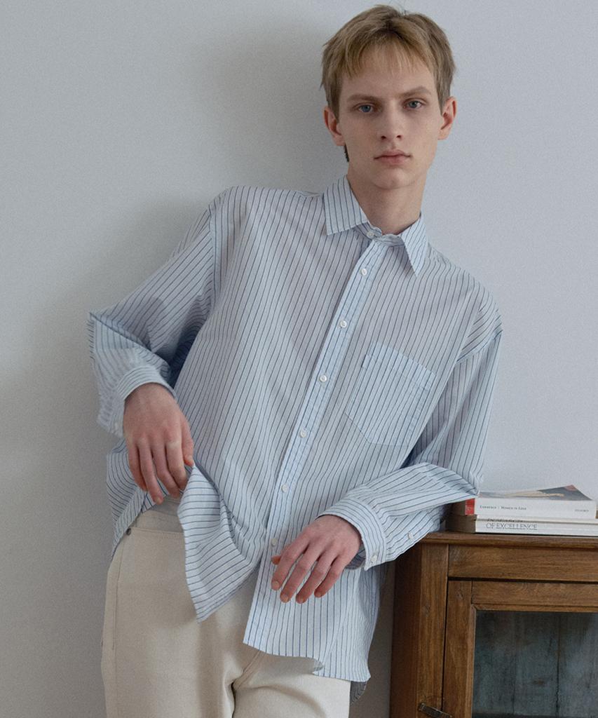 MINDBRIDGE [Couture] Crease 50-Count Light Blue Striped Oversized Shirt