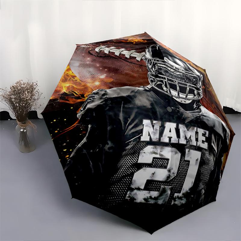 1pc Flaming Football Player Automatic Opening and Closing Folding - A Good Choice for Gifts, Fashionable and Convenient Umbrella With Cute Cartoon Cha
