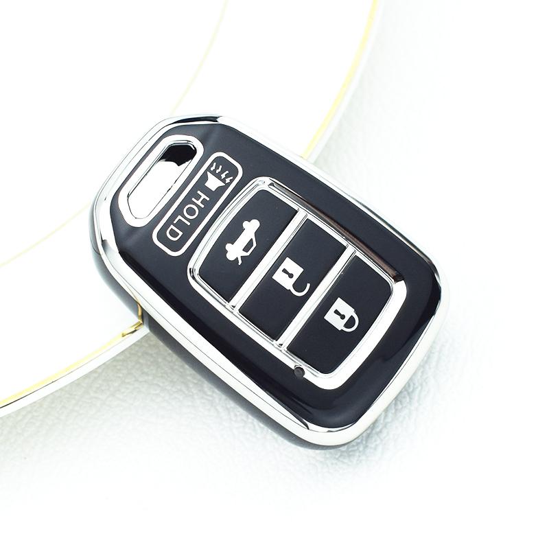 

Серебристая кромка для Honda CRV Jazz HR-V HRV Accord CIVIC 4 кнопки Автомобильный чехол-брелок Держатель Защитник ТПУ Чехол для ключа автомобиля Аксессуары чёрный