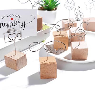 1 Stk. Metall Desktop Ornamente Schlichtheit Bilderrahmen Fotoklammer Memo Halter Quadratisch Holz