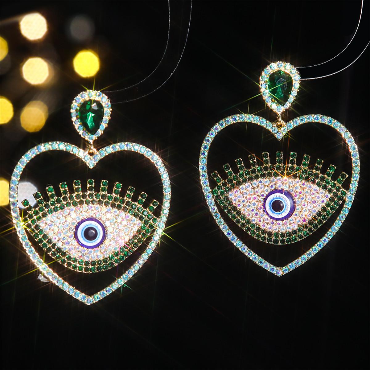 

Серьги-сердечки из цветного стекла и страз на Хэллоуин для женщин с яркой индивидуальностью и сверкающие серьги в виде дьявольского глаза