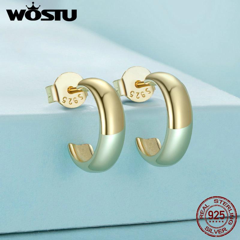 

WOSTU стерлингового серебра 925 пробы, золото 18 карат, простые большие серьги-кольца для женщин, корейские серьги INS Geometry C Style золотой