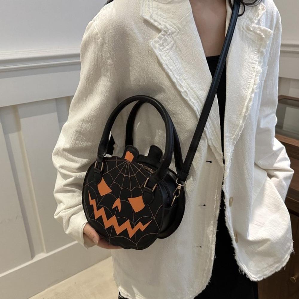 Round Halloween Shoulder Bag Skull Ghost Handbag Fashion Pumpkin Shape Bag Children's